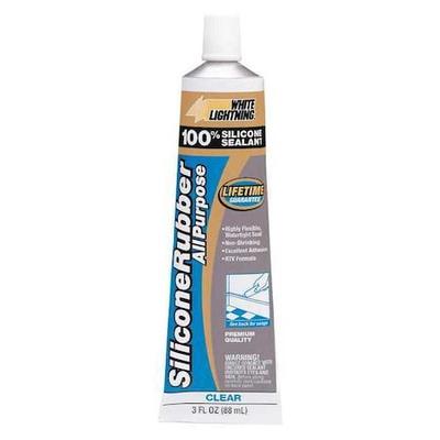 WHITE LIGHTNING W11121005 Silicone Sealant, 3 oz, Tube, Clear, Silicone Base,