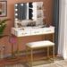 Makeup Vanity Desk Stool Set with Lighted Mirror & USB Power Outlet