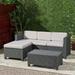 Outdoor Faux Wicker Print 3 Seater Sectional Set with Ottoman Dark Gray