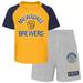 Toddler Gold/Heather Gray Milwaukee Brewers Two-Piece Groundout Baller Raglan T-Shirt & Shorts Set