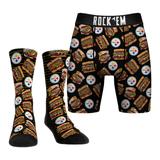 Men's Rock Em Socks Pittsburgh Steelers Local Food Primanti Sandwich Underwear and Crew Combo Pack