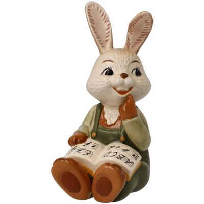 Osterhase GOEBEL "Hasenschule - Früh übt sich", bunt, B:6,5cm H:4,5cm T:10cm, Steingut, Dekofiguren, Sammelfigur, Hase beim Lesen Image