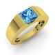 Diamondere Natural and Certified Princess Cut Blue Topaz Solitaire Ring in 9ct Yellow Gold | 0.99 Carat Engagement Ring for Mens, UK Size 11.5