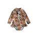 Frobukio Kids Toddler Girls Swimsuit Long Sleeve Stand Collar Flower Leopard Print Swimwear Summer Beachwear Brownã€€12-18 Months