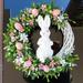 LA TALUS Easter Display Mold Eye-catching Realistic Looking Acrylic Artificial Easter Rabbit Wreath Hanging Ornament for Home style A