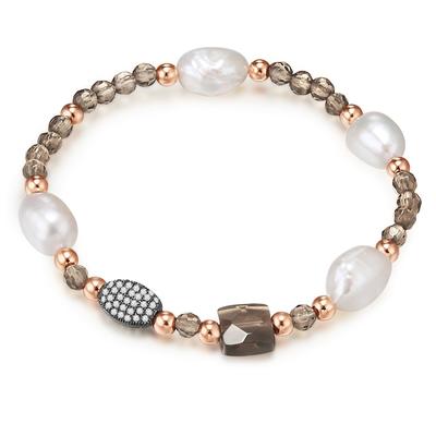 Lulu & Jane Perlen-Armband Metall-Legierung Zirkonia Süßwasser-Zuchtperle in Roségold 19,0 - 22,0 cm, flexibel einstellbar Damen Image
