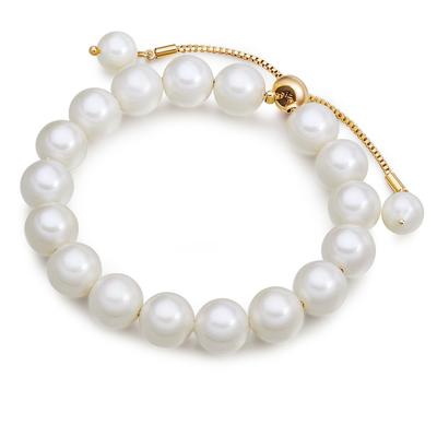 Lulu & Jane Perlen-Armband Messing Muschelkernperle in Gelbgold 16,0 - 22,0 cm, flexibel einstellbar Damen Image