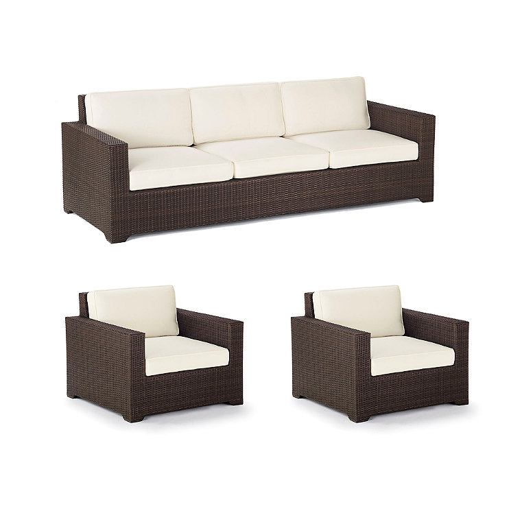 Palermo 3-pc. Sofa Set with Two Lounge Chairs in Bronze Wicker - Standard, Sand with Canvas Piping - Frontgate
