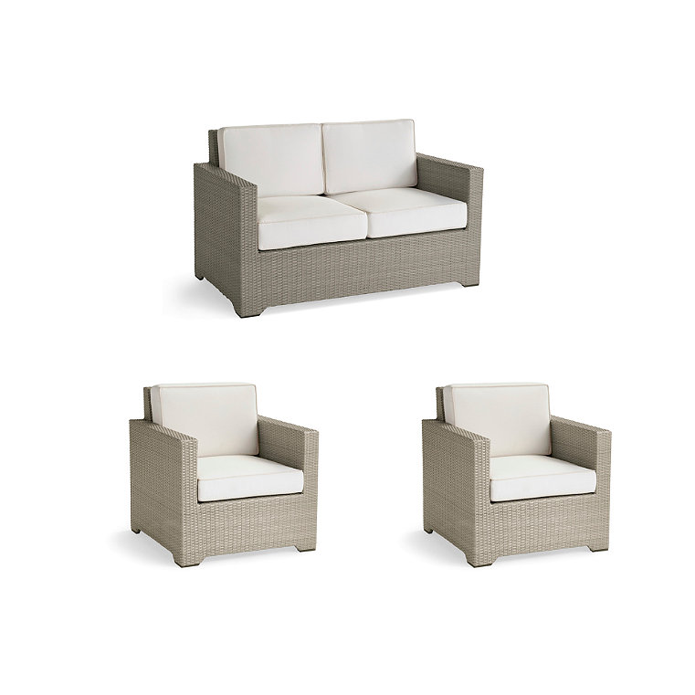 Small Palermo 3-pc. Sofa Set with Two Lounge Chairs in Dove Wicker - Standard, Indigo with Canvas Piping - Frontgate