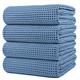 POLYTE Microfibre Oversize Quick Dry Lint Free Bath Towel, 152 x 76 cm, 4 Pack (Blue, Waffle Weave)