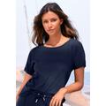 T-Shirt H.I.S "mit Ärmelaufschlag" Gr. 48/50, blau (navy) Damen Shirts T-Shirts