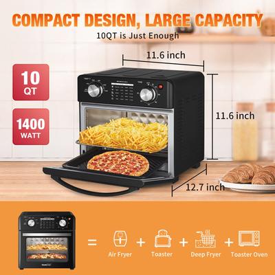 1400 W 4-Slice Stainless Steel Toaster Oven Air Fryer with Bake Tray, Air Basket and Crumb Tray