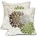 Brown Green Throw Pillow Covers 20x20 Inch Dahlia Flower Decorative Pillows Modern Geometry Floral Outdoor Farmhouse Pillowcase Linen Square Cushion Case Decor for Home Sofa Couch Bed Set of 2