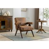 Leisure Chair with Solid Wood Armrest and Feet Mid-Century Modern Accent chair for Living Room Bedroom Studio chair