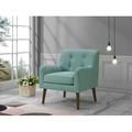 Mid Century Modern Aquamarine Teal Woven Fabric Tufted Armchair