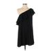 French Connection Casual Dress - Shift One Shoulder Short sleeves: Black Print Dresses - Women's Size X-Small