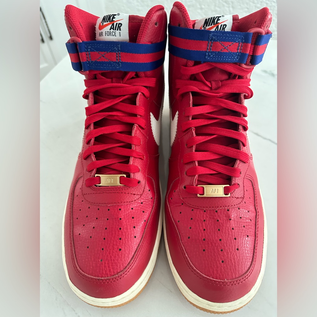 Nike Shoes | Authentic Nike Air Force 1 One Hightop Leather Sneaker Shoes Red White Blue | Color: Blue/Red | Size: 11