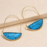 Anthropologie Jewelry | Anthropologie Blue Tibetan Turquoise Marbled Crescent Moon Wire Threader Hoops | Color: Blue/Gold | Size: 1.8” L X 1.3” W