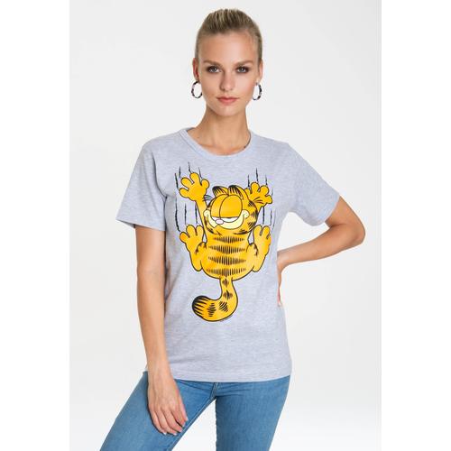 „T-Shirt LOGOSHIRT „“Garfield – Scratches““ Gr. L, grau (grau, meliert) Damen Shirts Print mit lizenziertem Originaldesign“