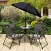 Latitude Run® Marcheline Round 4 - Person Outdoor Dining Set w/ Umbrella Glass/Metal in Black | Wayfair B30EF64CCBB94D37A4513A7D2777DAC4