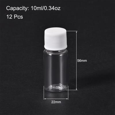 Plastic Lab Chemical Reagent Bottle, 10ml Storage Container, Transparent 12pcs