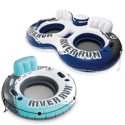 Intex River Run Inflatable Floating Tube & River Run II 2 Person Float w/ Cooler - 4.4