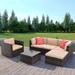 6Pcs Outdoor Garden Patio Furniture PE Rattan Wicker Sectional Cushioned Sofa Sets with 2 Pillows and Coffee Table