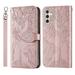 Samsung Galaxy A14 5G Case Samsung A14 5G Wallet Case Magnetic Closure Embossed Tree Premium PU Leather [Kickstand] [Card Slots] [Wrist Strap] Phone Cover for Samsung A14 5G Rosegold