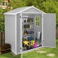 Sesslife 6 x 4 Outdoor Storage Shed Metal Garden Shed with Double Lockable Doors and Floor Frame Vertical Tool Storage Shed for Patio Garden Backyard Lawn White & Black
