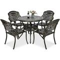 VIVIJASON 5-Piece Patio Furniture Dining Set All-Weather Cast Aluminum Outdoor Conversation Set Include 4 Chairs and a 35.2 Round Table w/Umbrella Hole for Balcony Lawn Garden Backyard