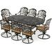 VIVIJASON 9-Piece Patio Furniture Dining Set All-Weather Cast Aluminum Outdoor Conversation Set Include 8 Swivel Dining Chairs and an Oval Table with Umbrella Hole for Lawn Garden Backyard