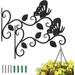 Wall Hanging Plant Bracket [2 Pack] 12 Inch Retro Outdoor Indoor Garden Hook Hanging Planter Decorative Plant Brackets for Bird Feeder Wind Chime Lantern Butterfly and 3 Leaves Black
