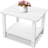 Outdoor Side Table All Weather Resistant Rectangle 2-Tier Patio End Table for Backyard Garden White