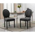Guyou Farmhouse Dining Chairs Set of 2 French Retro Country Upholstered Linen Side Chair with Round Backrest and Wooden Legs for Restaurant Living Room Kitchen Bistro Black