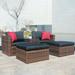 5 Pieces Outdoor Patio Garden Brown Wicker Sectional Conversation Sofa Set with Black Cushions and Red Pillows w/ Furniture Protection Cover