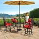 DWVO 5Pcs Patio Swivel Bar Set 32 Square Patio Bar Table (Umbrella Hole and Rhombus Back) and 4 Cushioned Swivel Bar Stools Metal Patio Bar Set Ideal for Patio Lawn Garden Porch Black