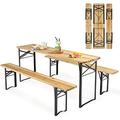 GZXS Foldable Picnic Table with Benches 3-Piece 70â€� Portable Beer Garden Table with Sturdy Steel Frame Folding Wooden Picnic Tables for Outdoors Patio Backyard
