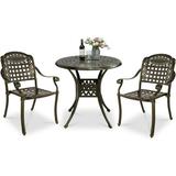 VIVIJASON 3-Piece Outdoor Patio Bistro Set All-Weather Cast Aluminum Furniture Dining Sets Include 2 Chairs and 31 Round Table w/Umbrella Hole for Balcony Lawn Garden Backyard Antique Bronze