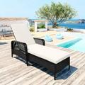 Outdoor patio pool PE rattan wicker chair wicker sun lounger Adjustable backrest beige cushion Black wicker (1 set)