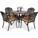 VIVIJASON 5-Piece Patio Furniture Dining Set All-Weather Cast Aluminum Outdoor Conversation Set Include 4 Cushioned Chairs and a 35.4 Round Table w/Umbrella Hole for Balcony Lawn Garden Backyard