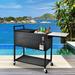 Magic Union 80 Quart Rattan Rolling Cooler Cart Ice Chest on Wheels Outdoor Stand Up Drink Cooler Cart Single Top- Black