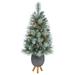 Nearly Natural 3.5 Frosted Tip British Columbia Mountain Pine Artificial Christmas Tree with 50 Clear Lights Pine Cones and 112 Bendable Branches in Metal Planter in Gray Planter with Stand