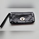 Coach Bags | Coach Black Leather Clutch Wristlet With Black Patent & Silver Accents | Color: Black/Silver | Size: Os