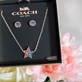 Coach Jewelry | Coach Star Crystal Necklace And Stud Earrings Set, 16" + 2" Extender | Color: Silver | Size: Os