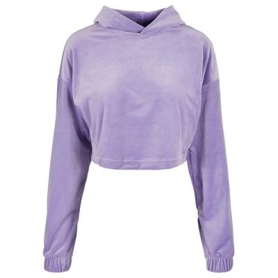 Kapuzenpullover URBAN CLASSICS "Urban Classics Damen Ladies Cropped Velvet Oversized Hoody", Damen, Gr. 4XL, lila (lavender), 93% Polyester, 7% Elasthan, unifarben, casual, oversize, ohne Ausschnitt, Langarm, Pullover Image