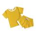 ZHAGHMIN Baby Girlsâ€™ Leggings Toddlers Kids Girls Boys Fashional Ribbed Soild Short Sleeve Top Short Pants 2Pcs Pajamas Sleepwear Outfits Set Baby Girl Set Clothes Cute Sweat Pants For Teen Girls A