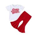 ZHAGHMIN Girls Size 8 Outfits Toddler Girls Valentine S Day Short Sleeve Letter Printed T Shirt Tops Bell Bottoms Pants Kids Outfits Girls Size 7 Baby Girl Auntie Outfits Toddler Girl Summer Outfits