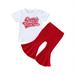 ZHAGHMIN Girls Size 8 Outfits Toddler Girls Valentine S Day Short Sleeve Letter Printed T Shirt Tops Bell Bottoms Pants Kids Outfits Girls Size 7 Baby Girl Auntie Outfits Toddler Girl Summer Outfits