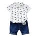 ZHAGHMIN Little Boy Baby Kids Short Shirt Set Pattern Pants Tops+ Sleeve Boy Denim Toddler Boys Outfits&Set Toddler Boy Clothes Boy Clothes Pack 6 Month Old Baby Clothes Firetruck Clothes For