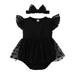 ZHAGHMIN 2 Piece Outfits For Girls Baby Girls Ruffled Sleeve Polka Dot Patchwork Tulle Romper Bodysuit With Headbands Outfits Set 2Pcs Girl Stuff Kids Sweat Outfits Girls 3-6 Month Girl Clothes Teen
